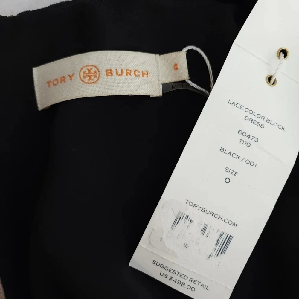 Tory Burch Black and Nude Lace Long-Sleeve Sheath Dress
